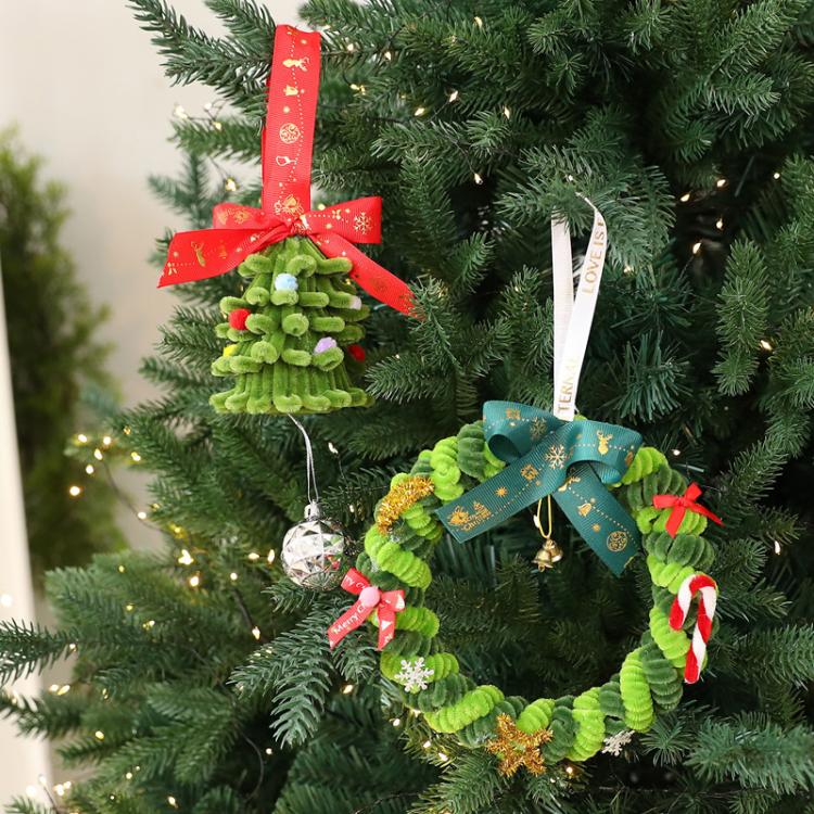 Pipe Cleaner Mini Christmas Tree Decoration Christmas Home Tabletop Decoration, Pink Tree, Small Flower Ring, Ornamental Tree, Gradient Tree, Pom-Pom Tree