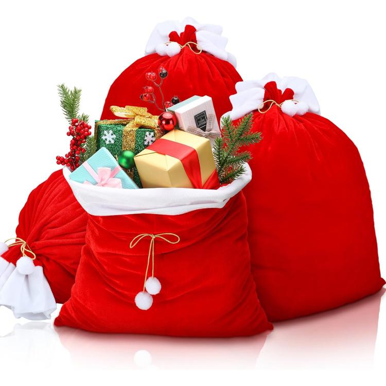 Velvet Santa Drawstring Bag Jumbo Holiday Candy Sack Christmas Gift Bags With Cinch Closure, 70x50cm, 70x100cm