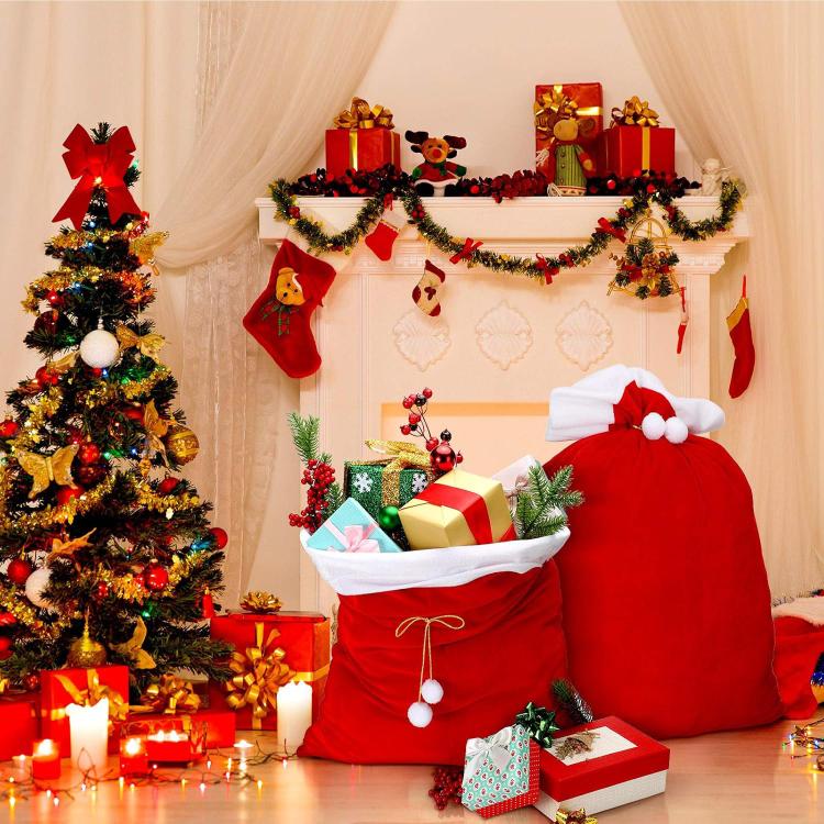 Velvet Santa Drawstring Bag Jumbo Holiday Candy Sack Christmas Gift Bags With Cinch Closure, 70x50cm, 70x100cm