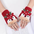 Winter Kids Reindeer Flip-Top Gloves Christmas Thermal Fleece-Lined Student Gloves
