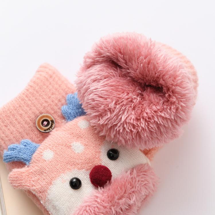 Winter Kids Reindeer Flip-Top Gloves Christmas Thermal Fleece-Lined Student Gloves