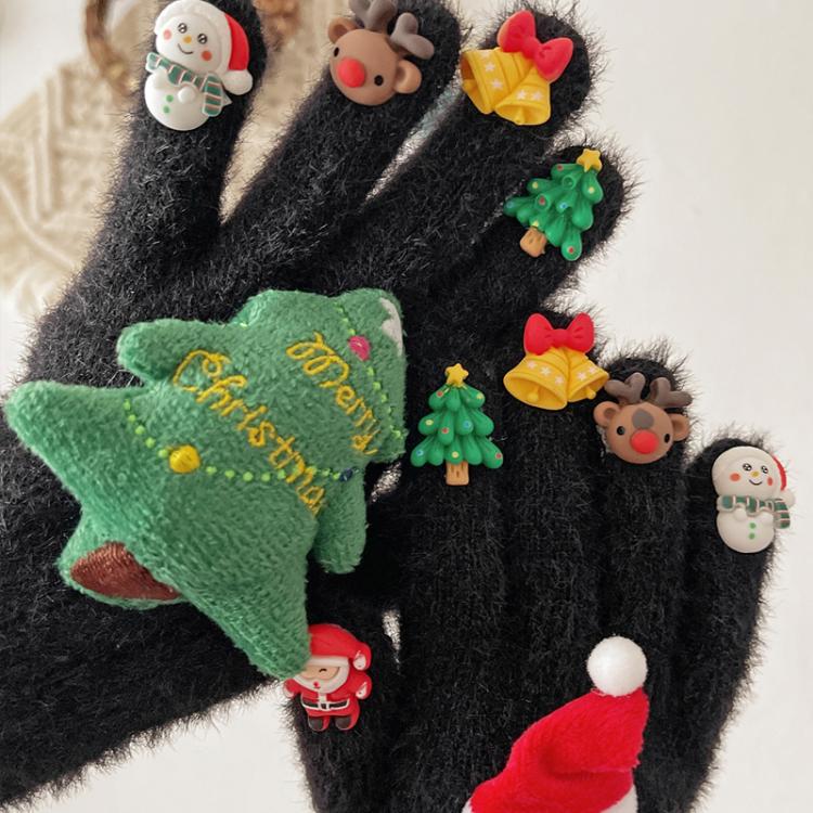 Christmas Gloves Doll Plush Warm Outdoor Riding Gloves, Adult One Size, 3-8 Years Children Model