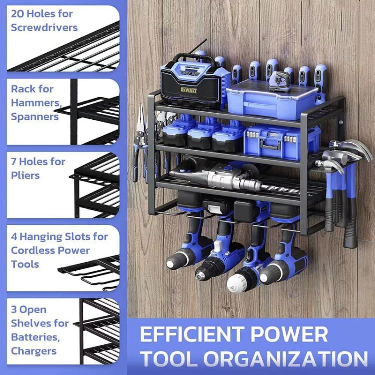 Power Tool Storage Rack Wall-Mounted Hardware Tool Rack, 3 Layers, 4 Layers, B-3 Layers