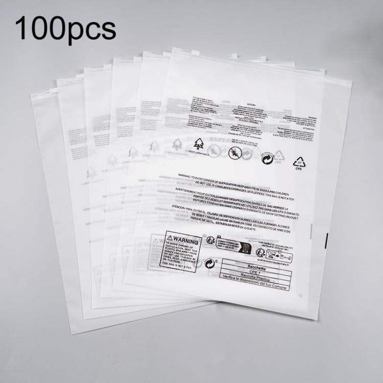 100pcs Warning Label Zipper Bag Clothing Sock Packaging Bag, Sandblasted 15 x 20cm, Sandblasted 17 x 25cm, Sandblasted 20 x 25cm, Sandblasted 20 x 30cm, Sandblasted 25 x 25cm, Sandblasted 25 x 30cm, Sandblasted 25 x 35cm, Sandblasted 27 x 35cm         ...