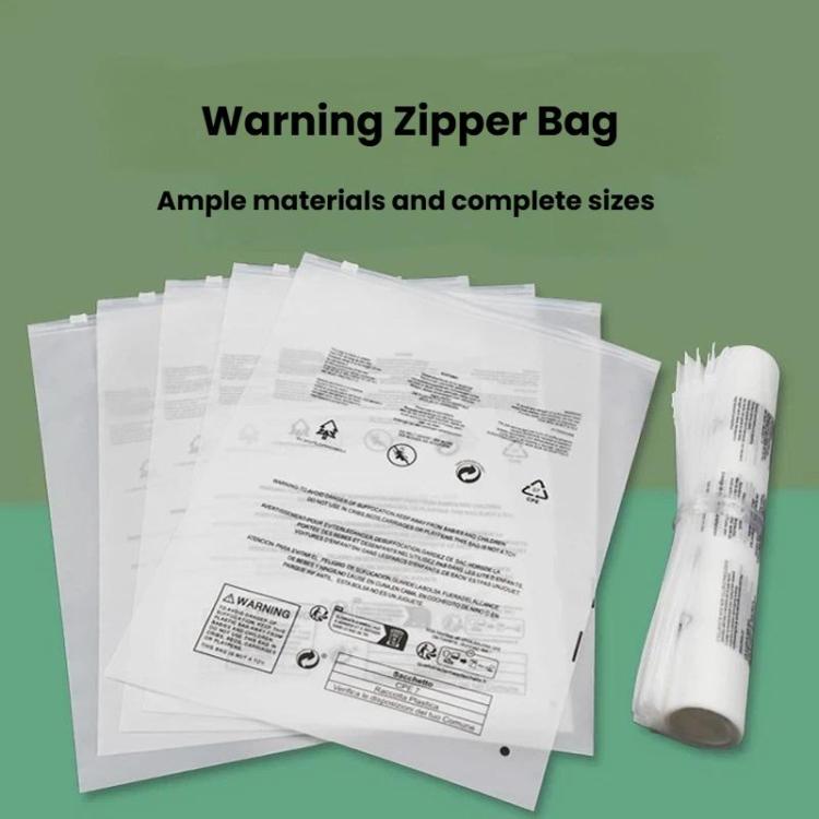 100pcs Warning Label Zipper Bag Clothing Sock Packaging Bag, Sandblasted 15 x 20cm, Sandblasted 17 x 25cm, Sandblasted 20 x 25cm, Sandblasted 20 x 30cm, Sandblasted 25 x 25cm, Sandblasted 25 x 30cm, Sandblasted 25 x 35cm, Sandblasted 27 x 35cm         ...