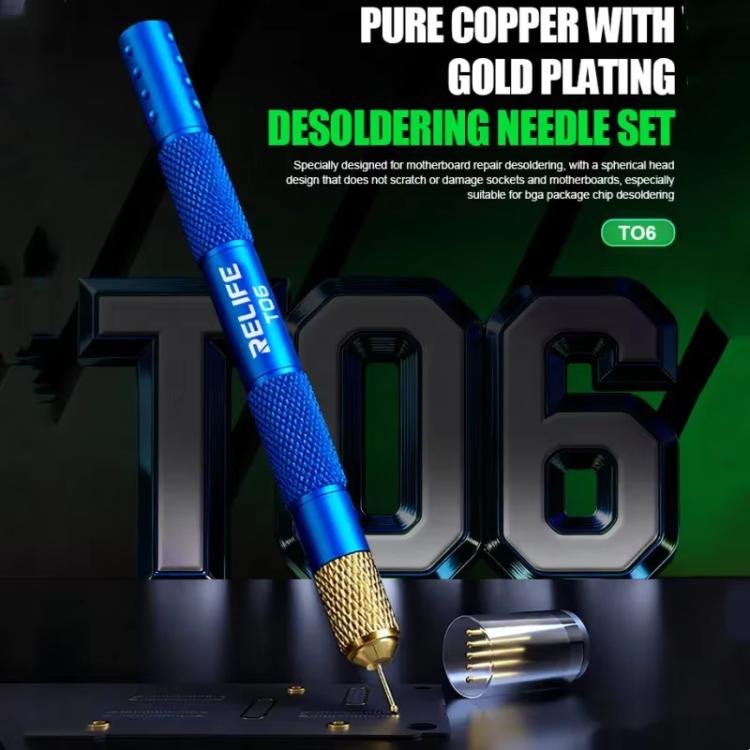 6 In 1 High Purity Copper Solder Mopping Pin Set Cell Phone Motherboard Repair Solder Mopping, RELIFE TO6