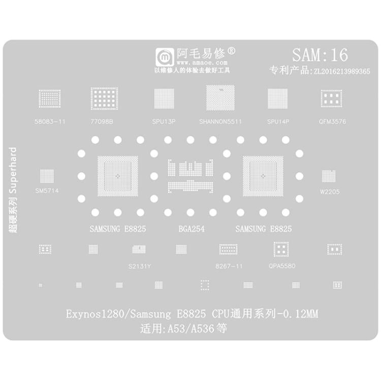 AMAOE For Samsung BGA Reballing Stencil Soldering Repair Tool, SAM15 S21/S21 Ultra, SAM16 A53/A536, SAM17 S22/S22 Ultra, SAM18 A14/A54, SAM19 S23/S24, SAM20 A156U/A156E, SAM21 S25/S25+