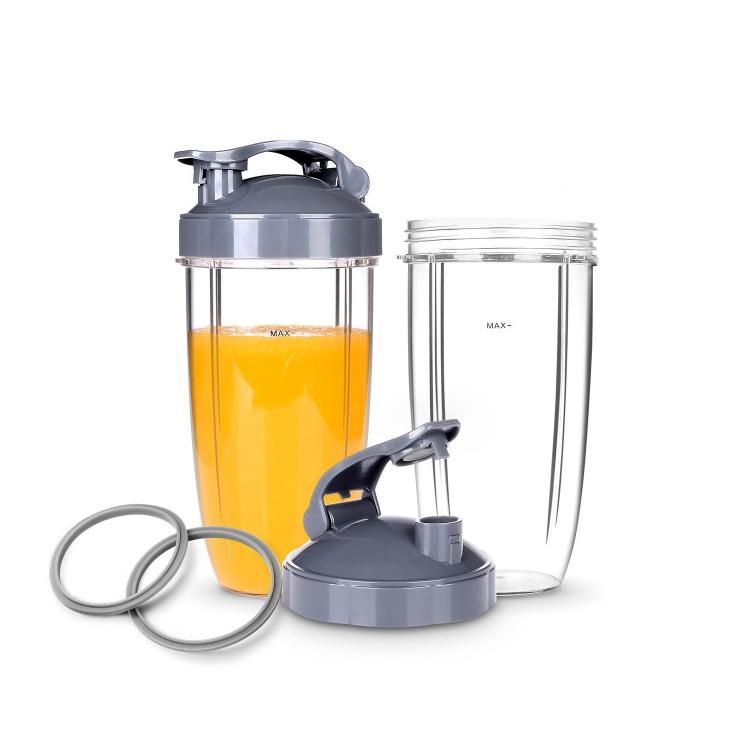 6-Piece Replacement Set For Nutribullet 900W & 600W Blender Includes 32OZ Cups, Sport Lids, Sealing Rings, 6-Piece Set
