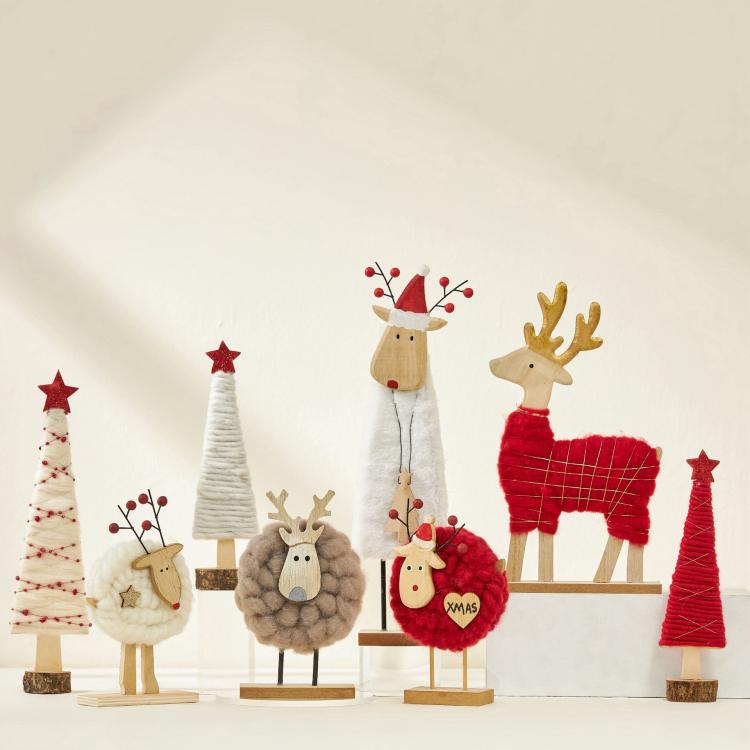 Christmas Decoration Desktop Mini Wool Felt Ornament, Red Christmas Tree, White Christmas Tree, White Red Christmas Tree, Brown Sheep Elk, White Sheep Elk, Red Sheep Santa Claus, Red Standing Santa Claus, White Standing Elk, Red Elk
