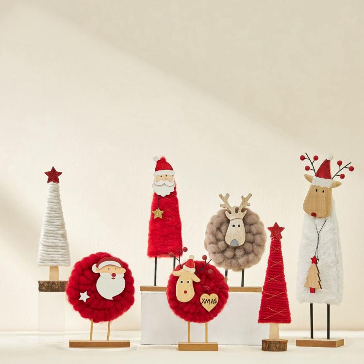 Christmas Decoration Desktop Mini Wool Felt Ornament, Red Christmas Tree, White Christmas Tree, White Red Christmas Tree, Brown Sheep Elk, White Sheep Elk, Red Sheep Santa Claus, Red Standing Santa Claus, White Standing Elk, Red Elk