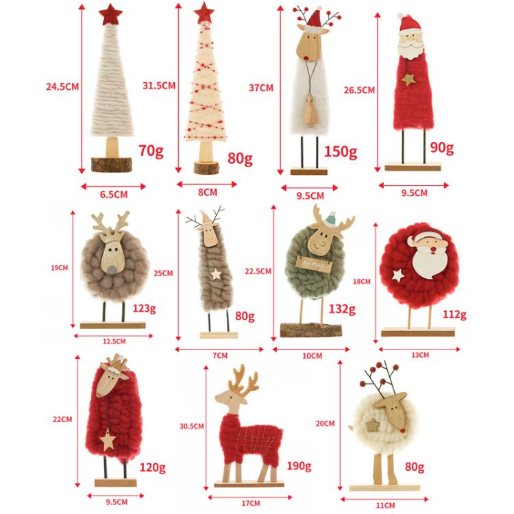 Christmas Decoration Desktop Mini Wool Felt Ornament, Red Christmas Tree, White Christmas Tree, White Red Christmas Tree, Brown Sheep Elk, White Sheep Elk, Red Sheep Santa Claus, Red Standing Santa Claus, White Standing Elk, Red Elk