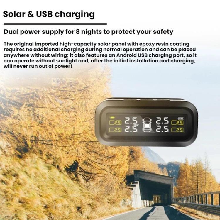 Solar-Powered Wireless Car Tire Pressure Monitor, External, Internal