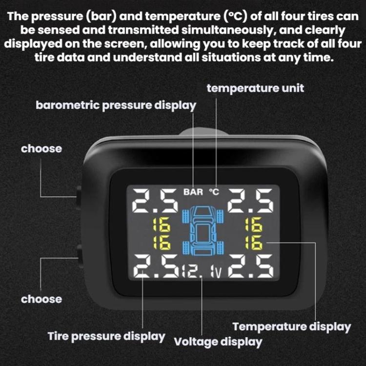 Cigarette Lighter Type Car Battery Tire Pressure Monitor, External, Internal