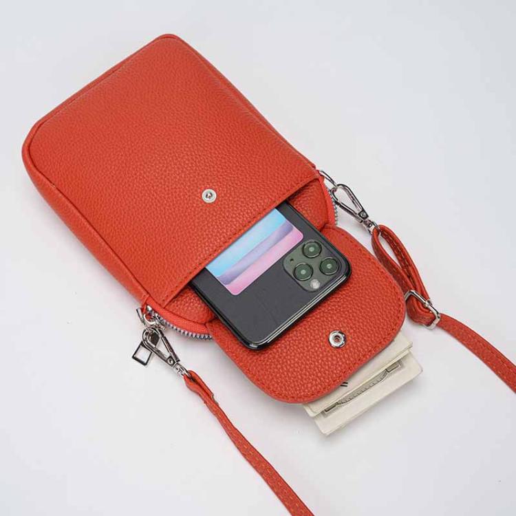 Women Solid Color Pebble Grain Flap Phone Bag Versatile Commuting Shoulder Crossbody Bag