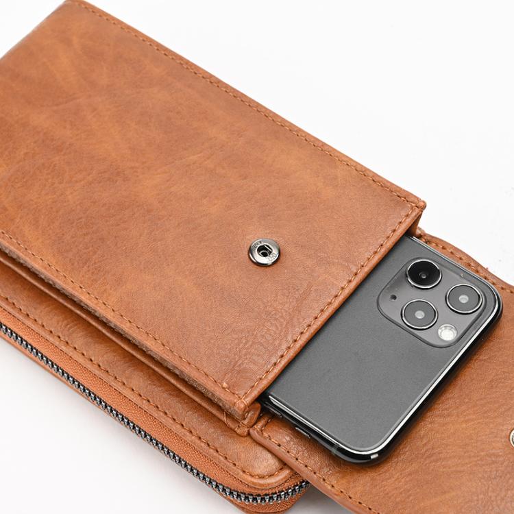 Women Vertical Multi-functional Phone Wallet Shoulder Crossbody Bag with Flip Cover PU Leather Purse
