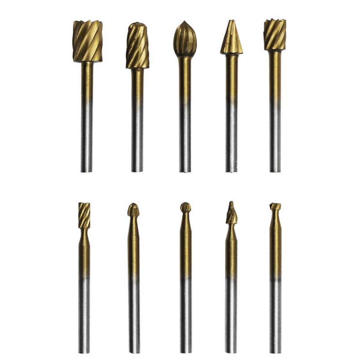 HSS Titanium Plated Rotary File Woodworking Milling Cutter Wood Carving Cutter, 10pcs