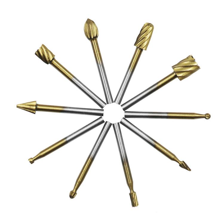 HSS Titanium Plated Rotary File Woodworking Milling Cutter Wood Carving Cutter, 10pcs