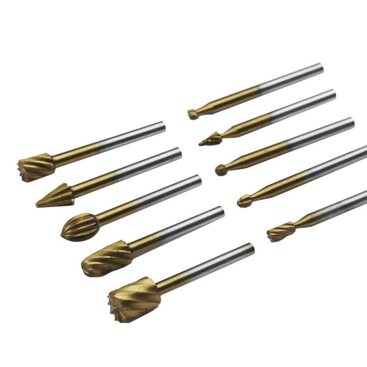 HSS Titanium Plated Rotary File Woodworking Milling Cutter Wood Carving Cutter, 10pcs