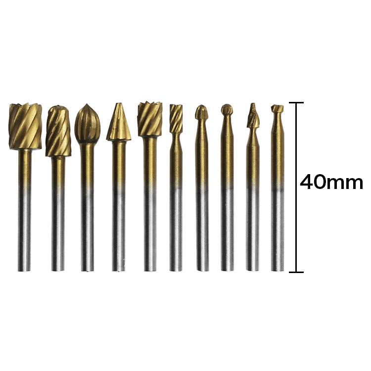 HSS Titanium Plated Rotary File Woodworking Milling Cutter Wood Carving Cutter, 10pcs