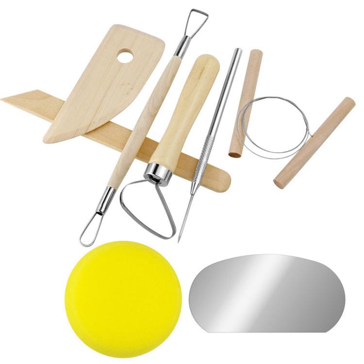 8pcs /Set Wooden Pottery Clay Carving Tools DIY Clay Tools Set, Original Wooden Color