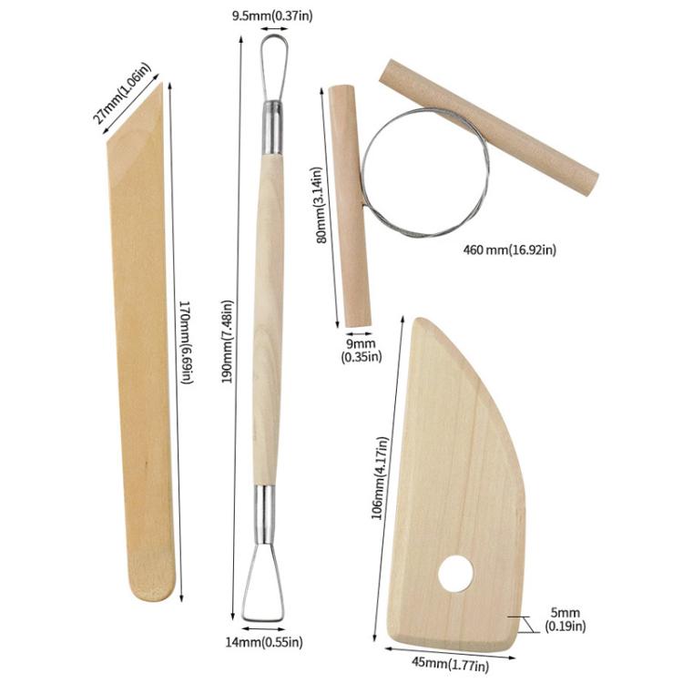 8pcs /Set Wooden Pottery Clay Carving Tools DIY Clay Tools Set, Original Wooden Color