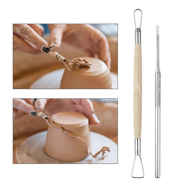 8pcs /Set Wooden Pottery Clay Carving Tools DIY Clay Tools Set, Original Wooden Color