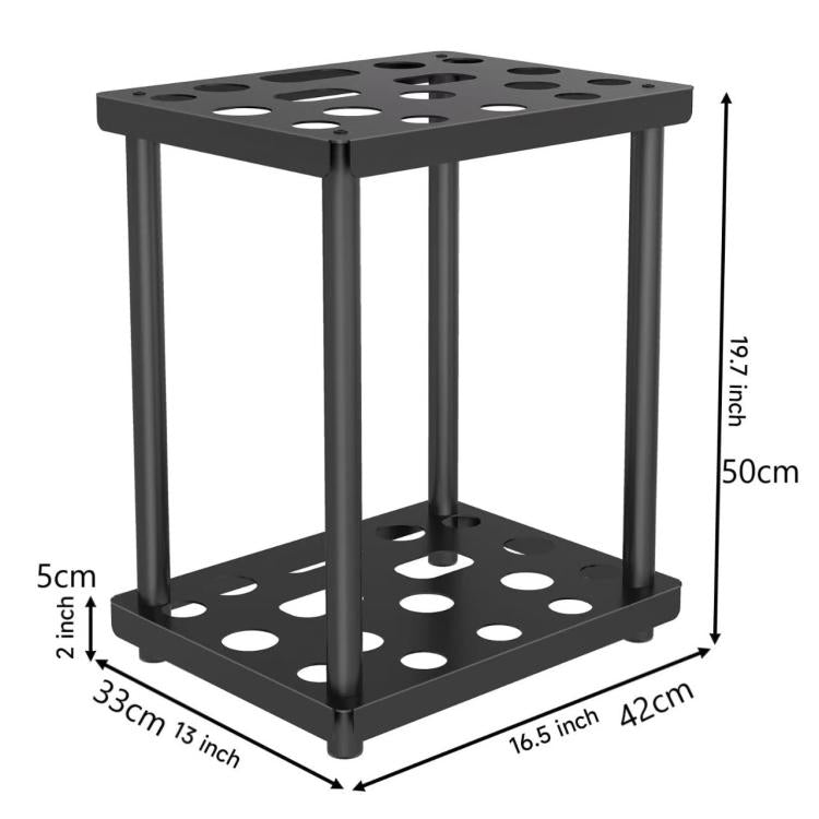Metal Storage Rack Shelf Powder Coated Rustic Tool Rack Hoe Broom Shovel Storage Rack, Double Layer