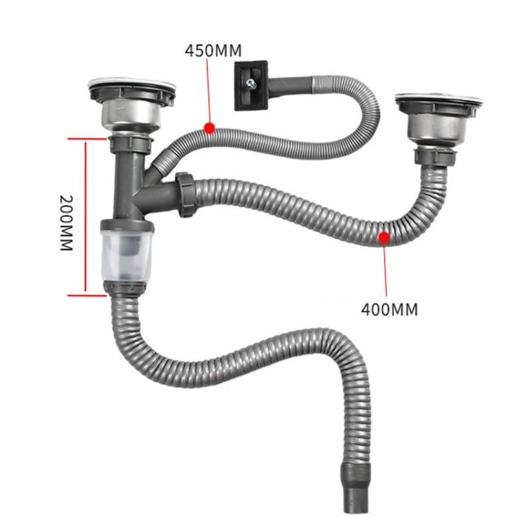 Kitchen Stainless Steel Washbasin Downpipe Fittings Anti-Odor Downpipe Drain Set, Double Slot 0.6m Tailpipe, Double Slot S-bend, Double Slot 1m Tailpipe