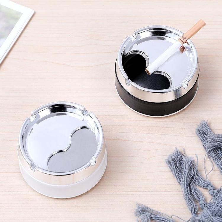 Rotating Sealed Ashtray with Lid Windproof Electroplated Finish Desktop Ashtray