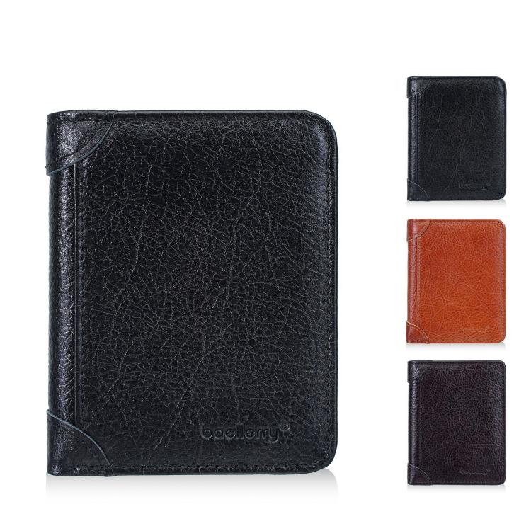 Baellerry D3112 Leather Men Short Wallet Vintage Tri-Fold Multi-Card Holder