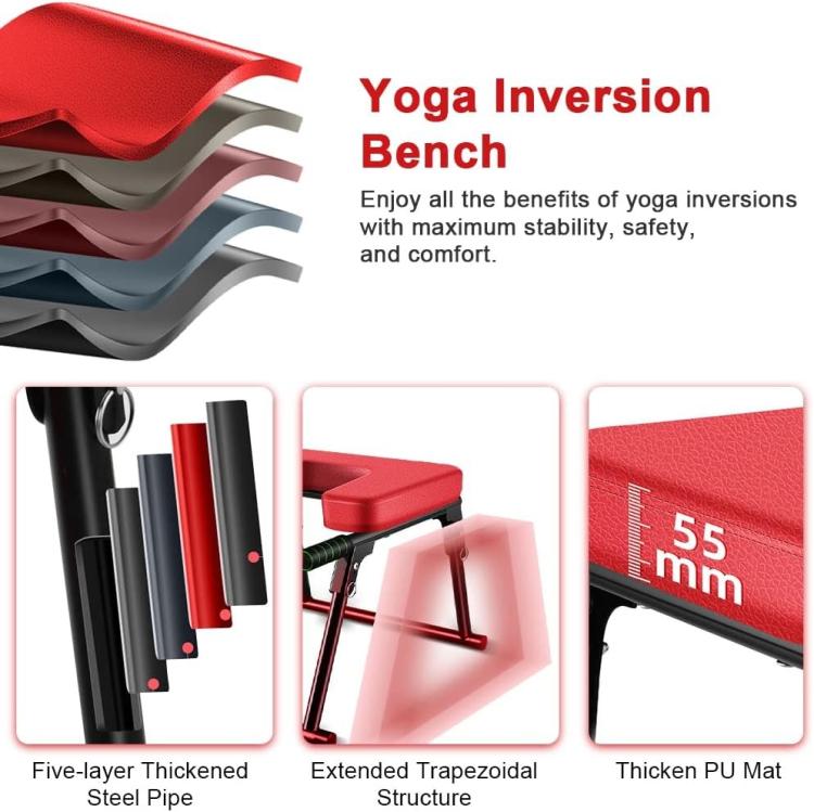 Foldable Yoga Inversion Bench Stand Yoga Chair for Balance Training, Core Strength Building, With T-shaped Cushion Black, With T-shaped Cushion Red, No Cushion Black, No Cushion Red