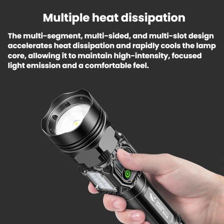 SMILING SHARK High-Brightness Flashlight With Power Display Outdoor Long-Range Spotlight, Rainbow Side Light, COB Side Light