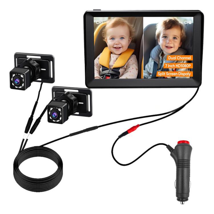 7 Inch Dual-Lens Car Baby Monitor Infrared Night Vision Camera