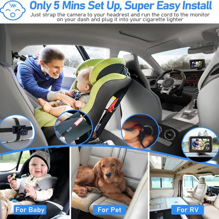 4.3 Inch 1080P HD Car Baby Monitor Infrared Night Vision Camera, With Cigarette Lighter, With USB