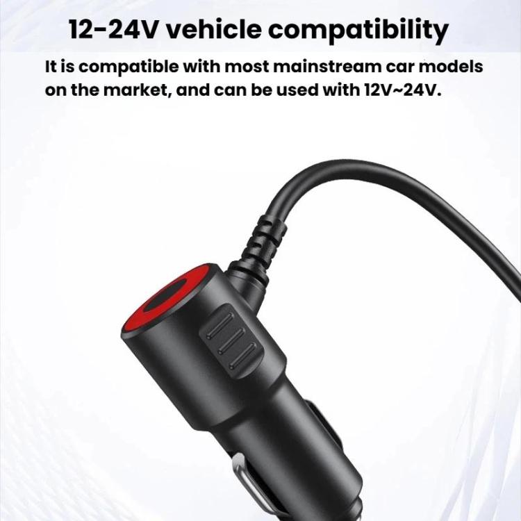 BY-1847 120W 1-To-4 Retractable Car Cable Digital Display Cigarette Lighter Car Charger
