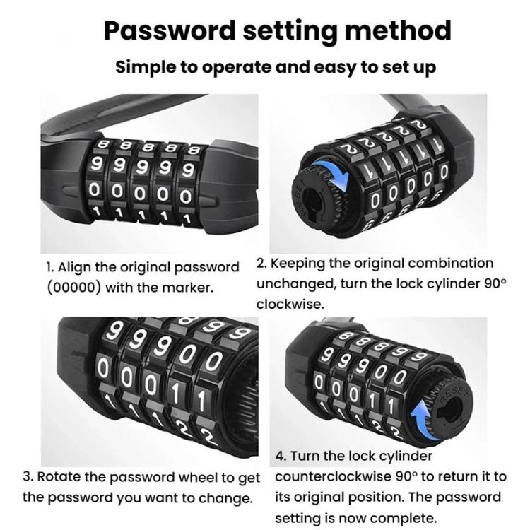 WEST BIKING YP0705127 Bike Double-Headed Steel Cable Lock With Password Cycling Anti-Theft Lock