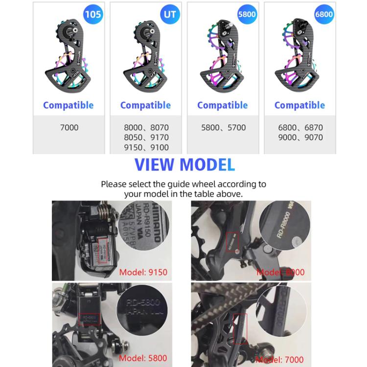 CYCLAMI Shifter Carbon Fiber Road Bike Ceramic Rear Derailleur Large Pulley, For Shimano 8000 / 8020 / 8050 / 8070 / 8170 / 9100 / 9150 / 9170, For Shimano R7000, For Shimano 5800 / 5700, For Shimano 6800 / 6870 / 9000 / 9070