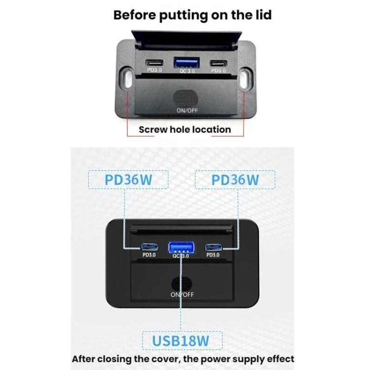 One To Three PD3.0 / QC3.0 Car Fast Charging USB Retrofit Charger