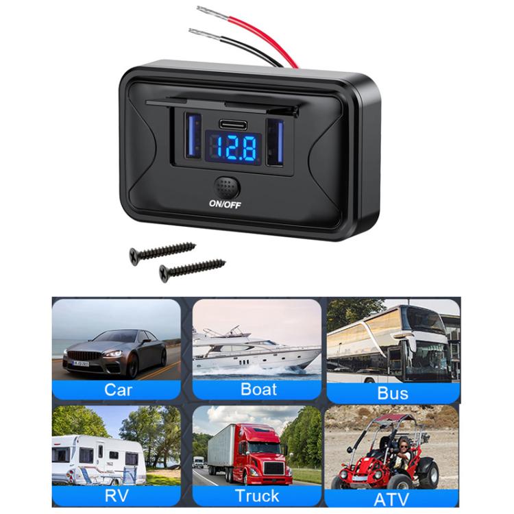 One To Three Car Fast Charger With Built-in Voltage Display With Waterproof Cover
