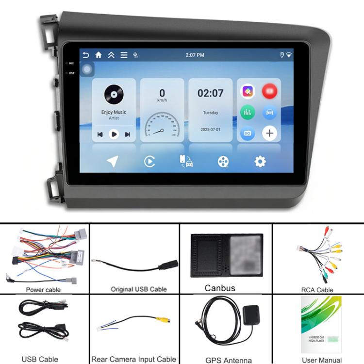 For Honda Civic Android 15 Car Navigation Bluetooth Player, 4-Core 2GB + 64GB, 4-Core 4GB + 64GB, 4-Core 4GB + 128GB, 8-Core 4GB + 64GB, 8-Core 6GB + 128GB