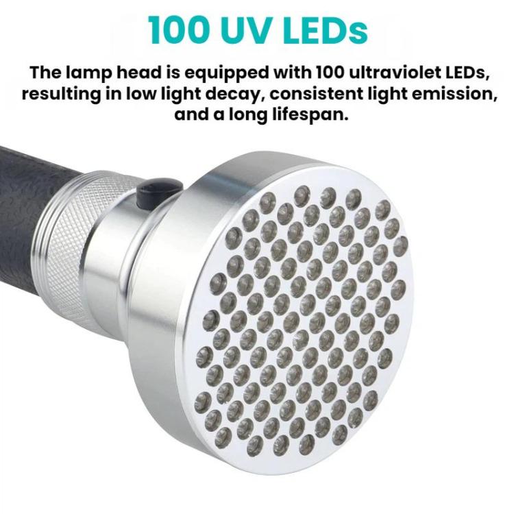 100 LED Aluminum Alloy Banknote Detector UV Flashlight