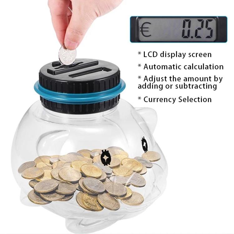 1.6L Piggy Bank Electronic Counting Coin Bank, US Dollar, Euro, British Pound, Taiwan Dollar, Japanese Yen, Mexican Peso, Canadian Dollar, Swiss Franc, Polish Zloty, Russian Ruble