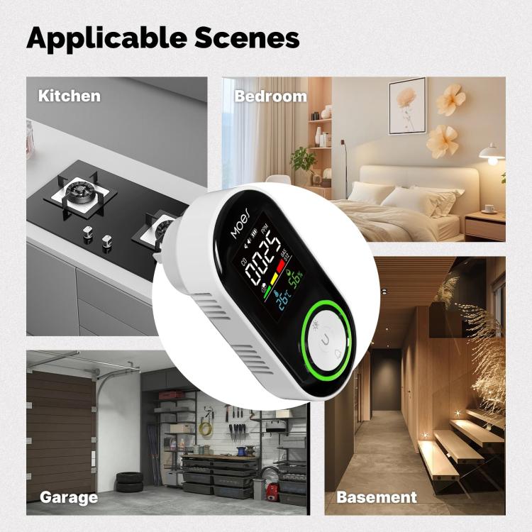 MOES Carbon Monoxide Temperature & Humidity Detector Monitoring Alarm Sensor, 3 In 1 US Plug, 3 In 1 EU Plug, 4 In 1 Gas US Plug, 4 In 1 Gas EU Plug, 4 In 1 Smoke US Plug, 4 In 1 Smoke EU Plug, 5 In 1 Gas+Smoke US Plug, 5 In 1 Gas+Smoke EU Plug