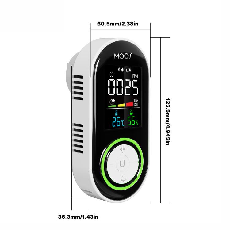 MOES Carbon Monoxide Temperature & Humidity Detector Monitoring Alarm Sensor, 3 In 1 US Plug, 3 In 1 EU Plug, 4 In 1 Gas US Plug, 4 In 1 Gas EU Plug, 4 In 1 Smoke US Plug, 4 In 1 Smoke EU Plug, 5 In 1 Gas+Smoke US Plug, 5 In 1 Gas+Smoke EU Plug
