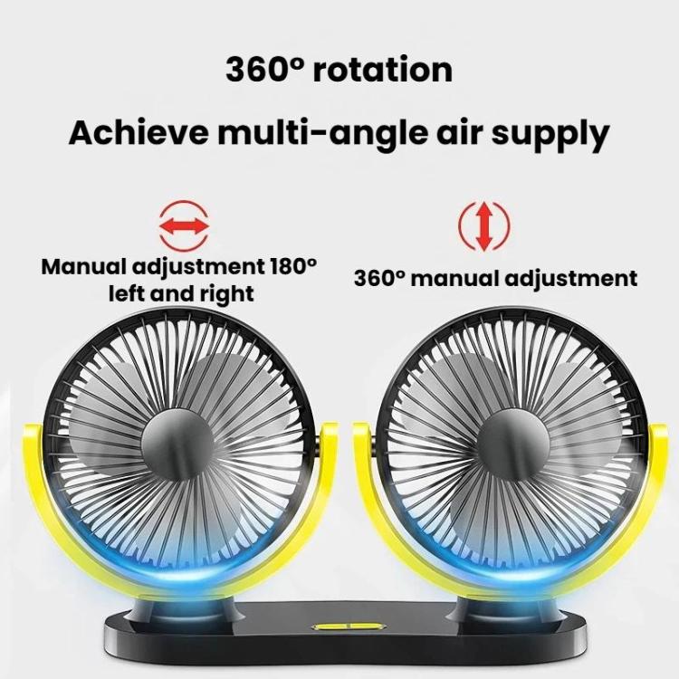 Rundong R-8037 USB Portable High Wind Car Dual-Head Fan Quiet Desk Fan For Office & Desktop