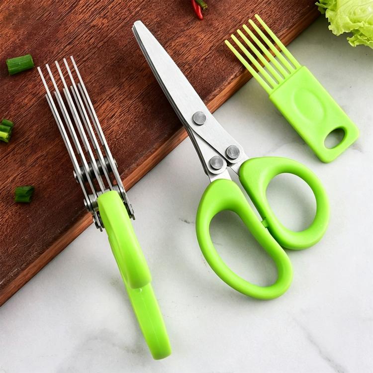 LsCook Stainless Steel Multi-Blade Multi-Function Kitchen Scallion Scissors, Cardboard Packaging 5-layer