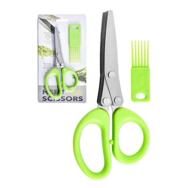 LsCook Stainless Steel Multi-Blade Multi-Function Kitchen Scallion Scissors, Cardboard Packaging 5-layer
