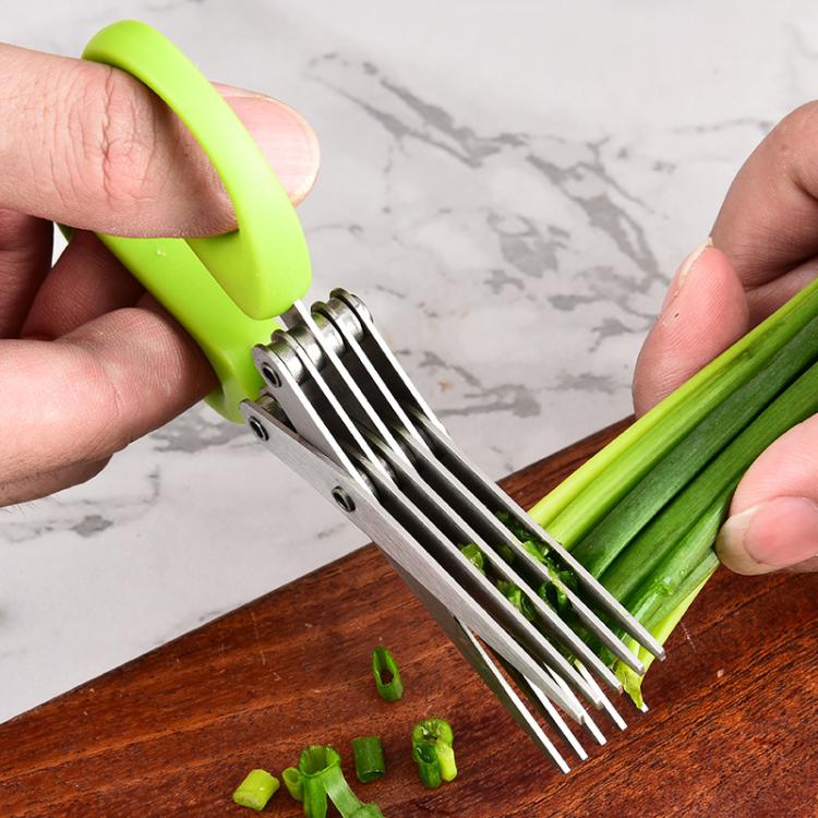 LsCook Stainless Steel Multi-Blade Multi-Function Kitchen Scallion Scissors, Cardboard Packaging 5-layer