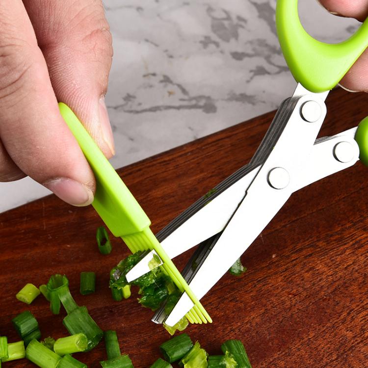 LsCook Stainless Steel Multi-Blade Multi-Function Kitchen Scallion Scissors, Cardboard Packaging 5-layer