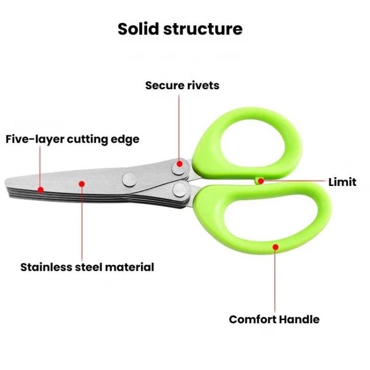 LsCook Stainless Steel Multi-Blade Multi-Function Kitchen Scallion Scissors, Cardboard Packaging 5-layer